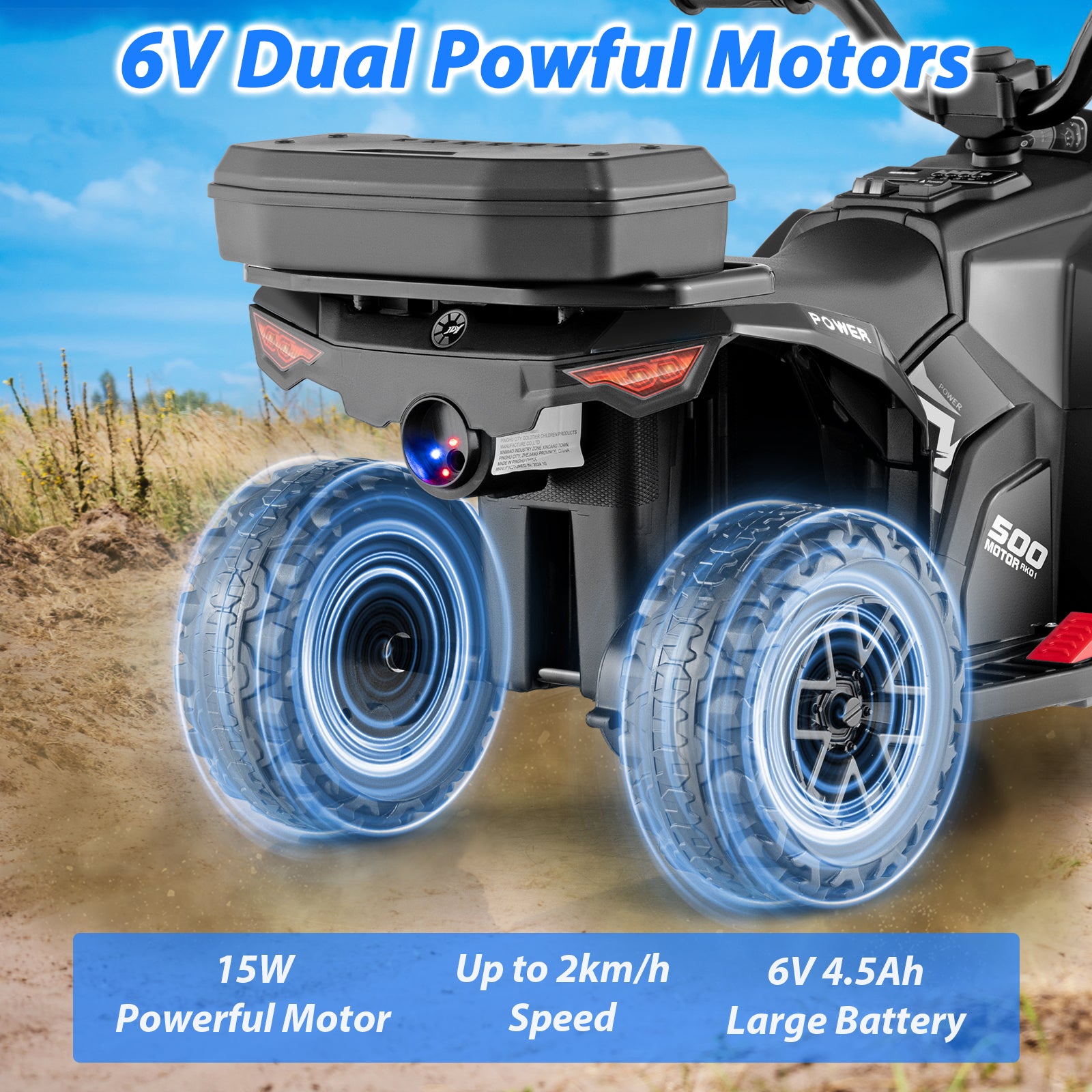 6V Kids Electric Quad Bike with Spray Function and Storage Box-Black