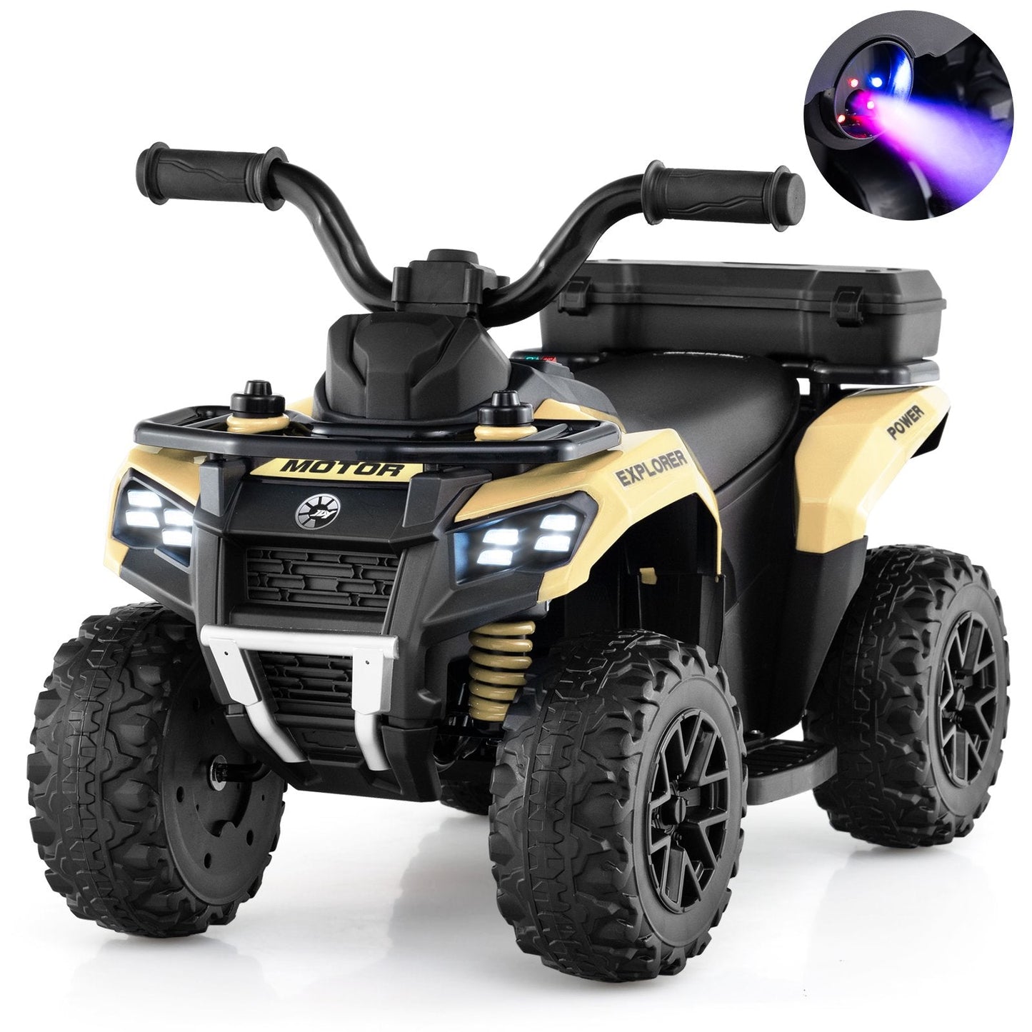 6V Kids Electric Quad Bike with Spray Function and Storage Box-Khaki