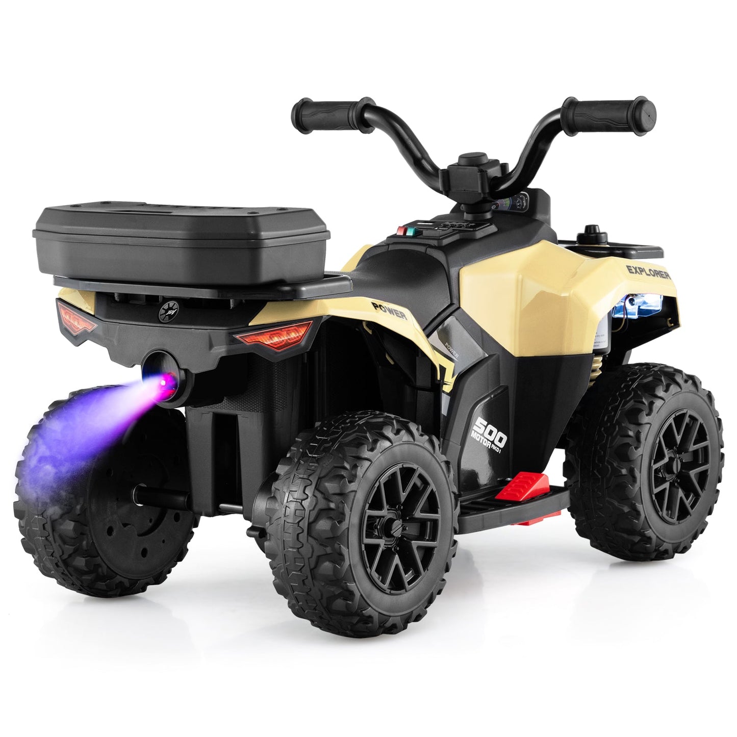6V Kids Electric Quad Bike with Spray Function and Storage Box-Khaki