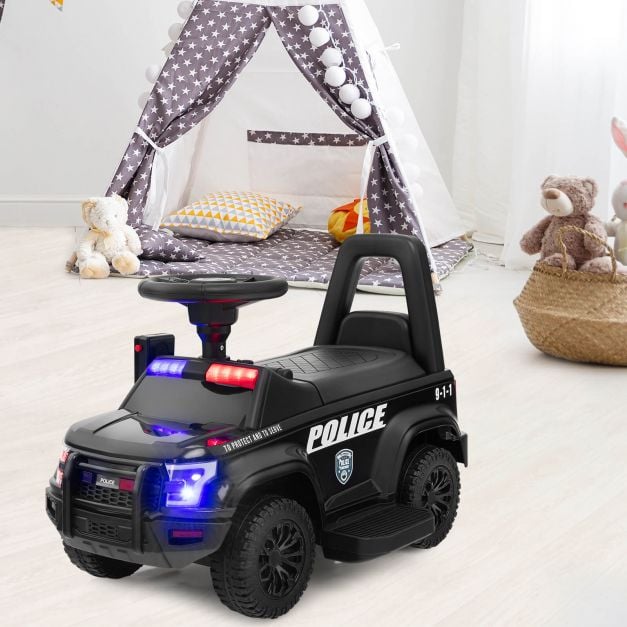 6V Kids Ride On Police Car with Side Megaphone-Black