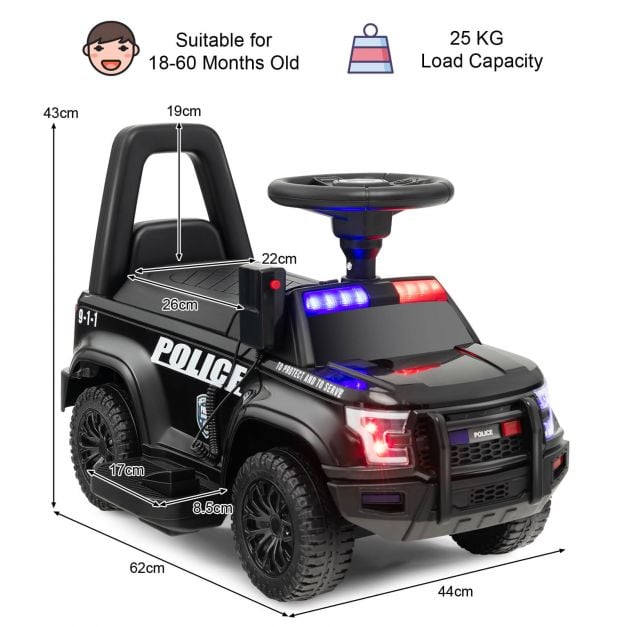 6V Kids Ride On Police Car with Side Megaphone-Black