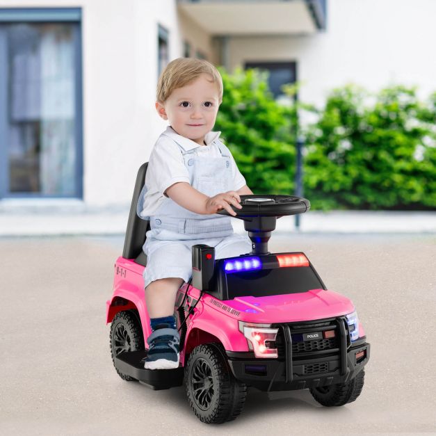 6V Kids Ride On Police Car with Side Megaphone-Pink