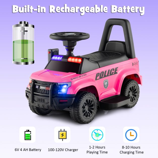 6V Kids Ride On Police Car with Side Megaphone-Pink