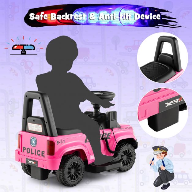 6V Kids Ride On Police Car with Side Megaphone-Pink