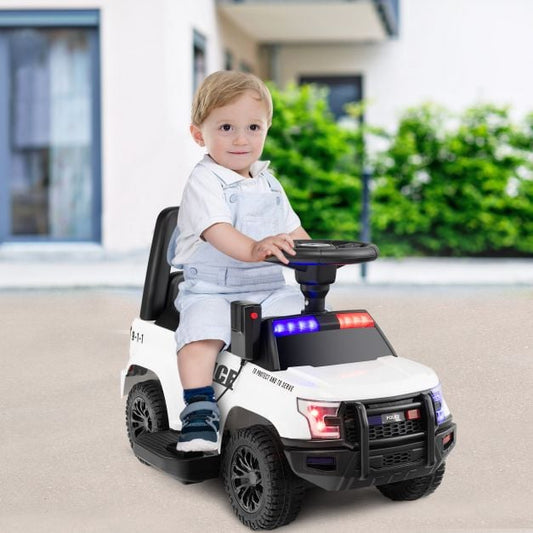 6V Kids Ride On Police Car with Side Megaphone-White