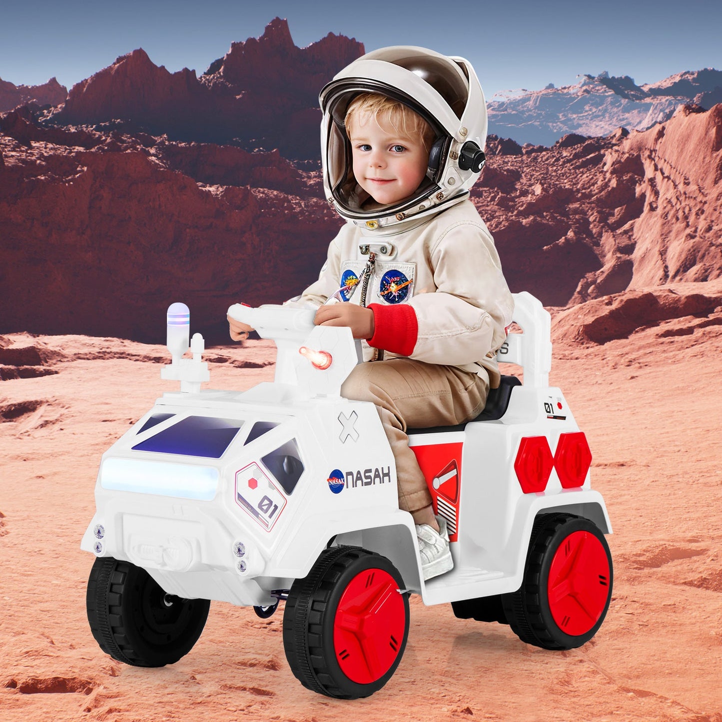 6V Kids Ride-on Car with Music with Radar and Alarm Button-White & Red