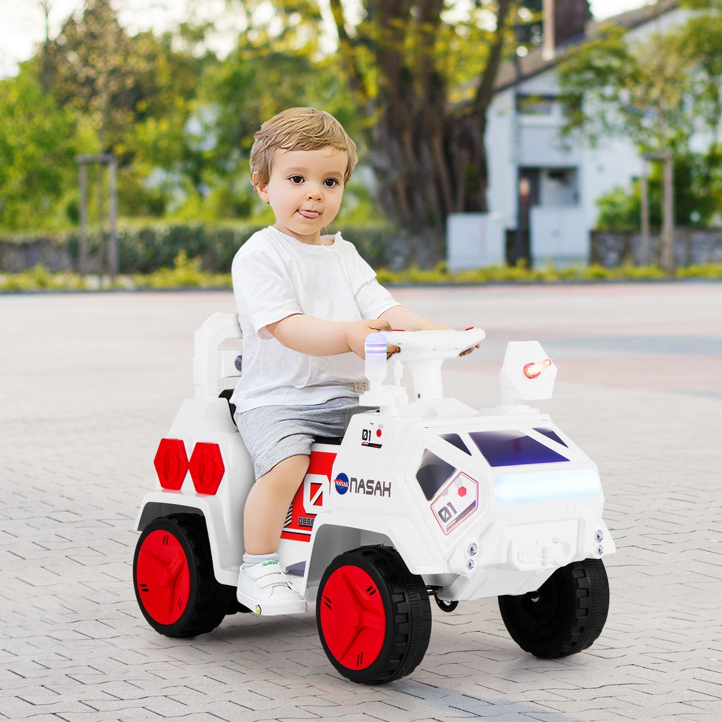 6V Kids Ride-on Car with Music with Radar and Alarm Button-White & Red