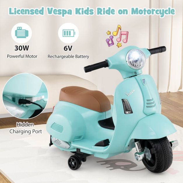 6V Kids Ride on Motorcycle Vespa Licensed with Lights and Horn Sound-Green