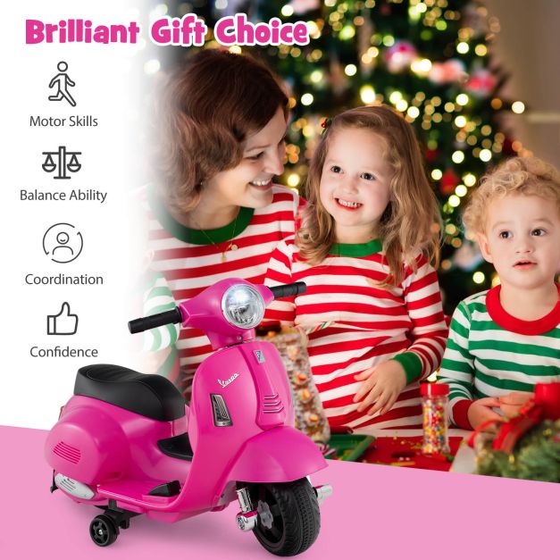 6V Kids Ride on Motorcycle Vespa Licensed with Lights and Horn Sound-Pink