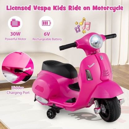 6V Kids Ride on Motorcycle Vespa Licensed with Lights and Horn Sound-Pink