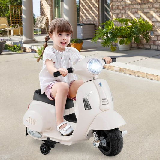 6V Kids Ride on Motorcycle Vespa Licensed with Lights and Horn Sound-White