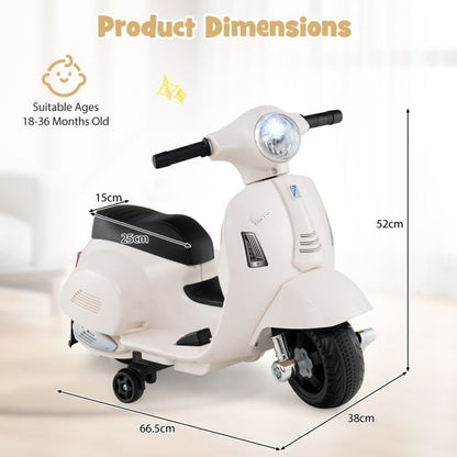6V Kids Ride on Motorcycle Vespa Licensed with Lights and Horn Sound-White