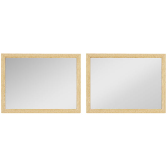 HOMCOM Wall Bathroom Mirror, 30 x 40 cm Wall-Mounted Mirror for Living Room, Bedroom, Hallway, Set of 2, Natural