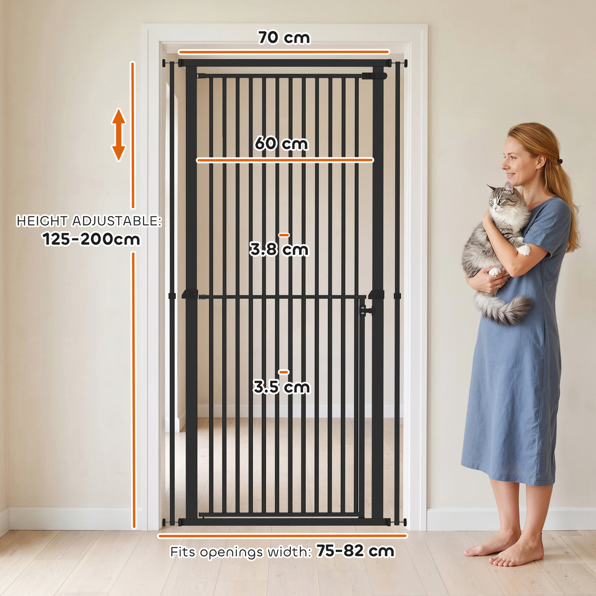 PawHut Extra Tall Pet Gate, Baby Gate w/ 112-200cm Adjustable Height, Two-Way Open, No-Drill, Fits 76-80cm & 81-85cm Door Black