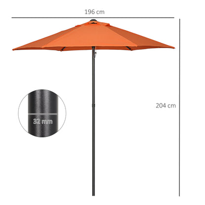 Outsunny 2m Garden Parasol Umbrella, Outdoor Sun Shade with 6 Sturdy Ribs for Balcony, Bench, Garden, Orange