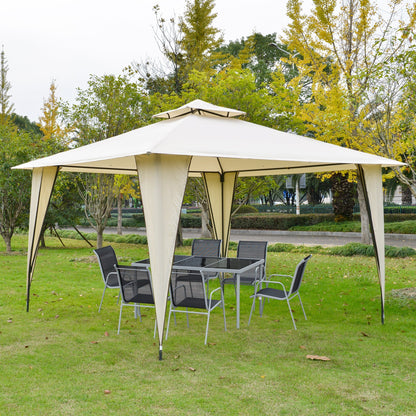 Outsunny 3.5x3.5m Side-Less Outdoor Canopy Tent Gazebo w/ 2-Tier Roof Steel Frame Garden Party Gathering Shelter Beige