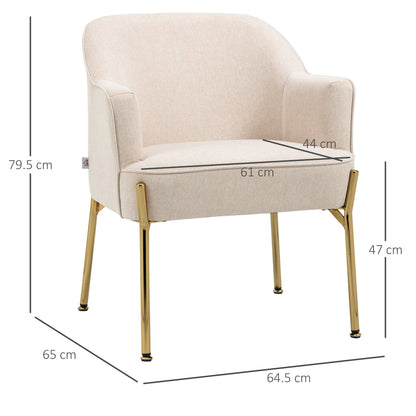 HOMCOM Fabric Accent Chair, nowoczesny fotel z metalowymi nogami do salonu, sypialni, domowego biura, kremowy
