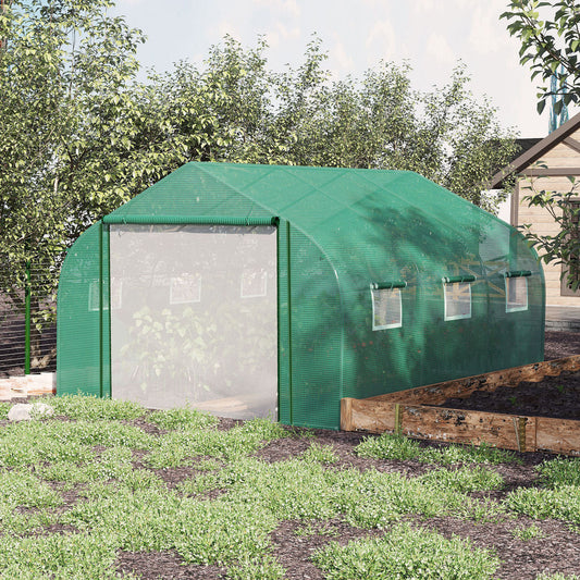 Tunel foliowy Outsunny Walk-in Garden Greenhouse, zewnętrzna szklarnia z drzwiami z siatki, osłoną z PE i 6 oknami, 3,5 x 3 x 2 m, zielony