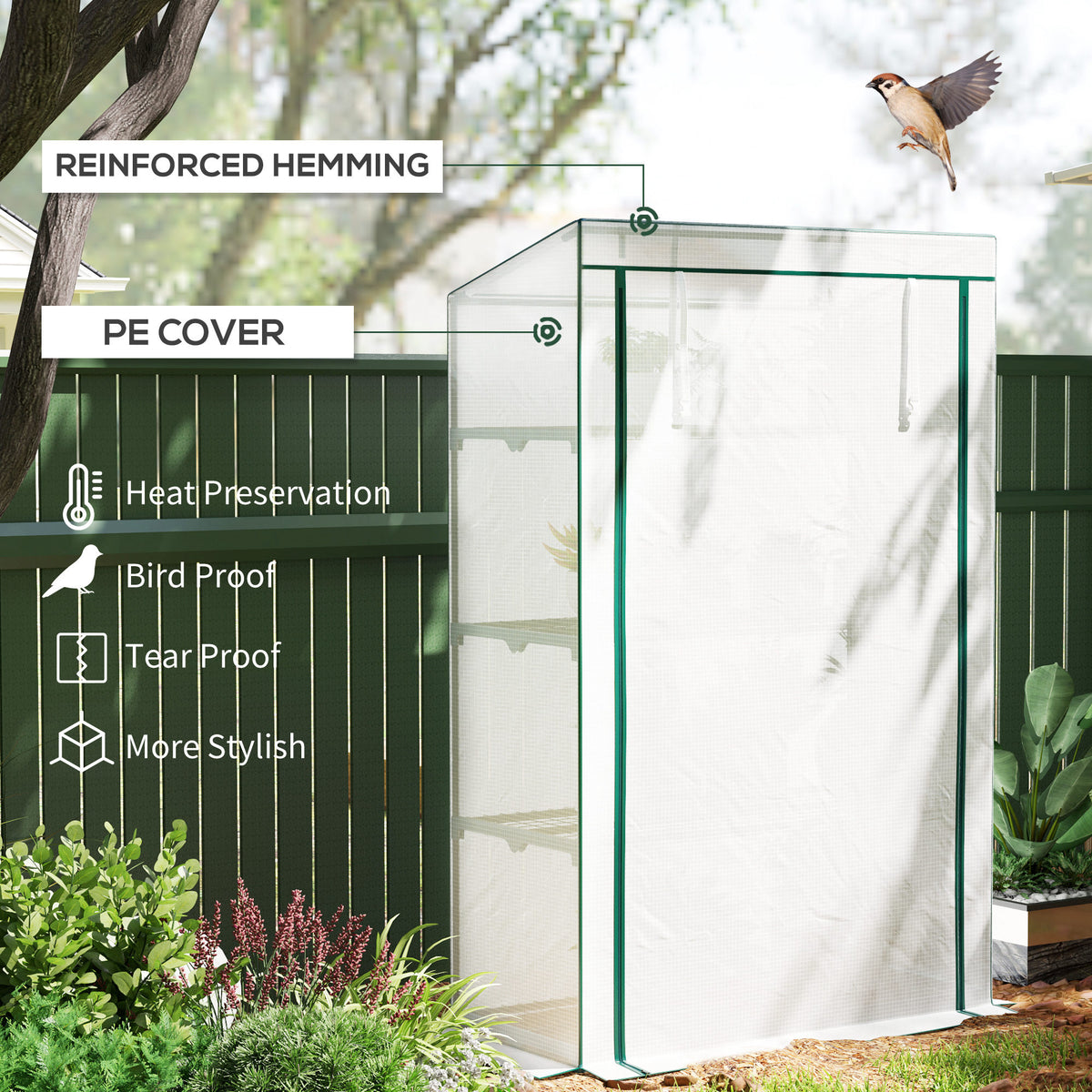 Outsunny Four-Tier Mini Greenhouse - Green/White