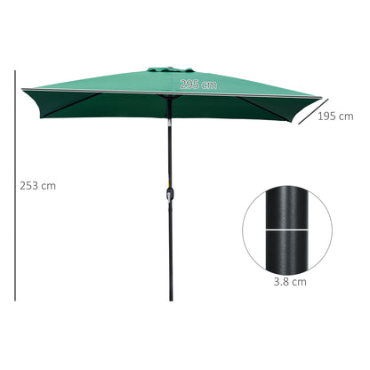 Outsunny 3x2m Patio Parasol ogrodowy Baldachim z aluminiową korbą odchylaną Prostokątny osłona przeciwsłoneczna Stal, zielony