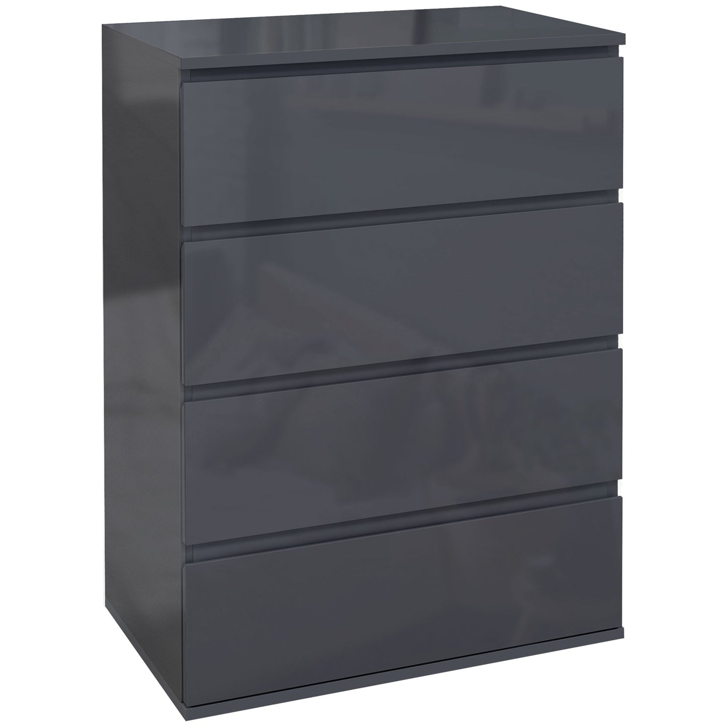 Komoda HOMCOM High Gloss, 4-szufladowe szafki do przechowywania, nowoczesna komoda do sypialni, szara