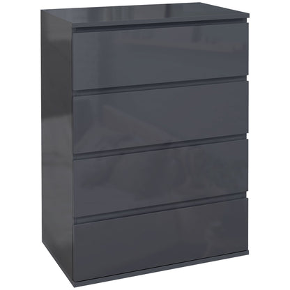 Komoda HOMCOM High Gloss, 4-szufladowe szafki do przechowywania, nowoczesna komoda do sypialni, szara