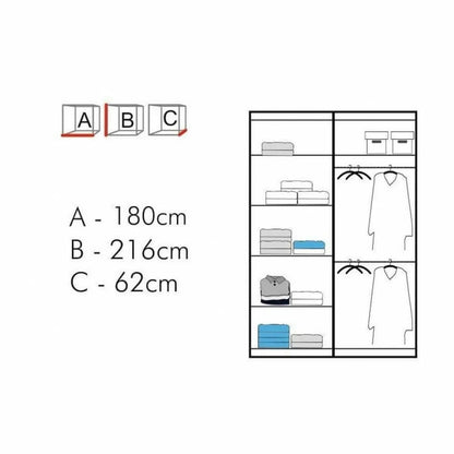 Merica 2 Door Mirrored Sliding Wardrobe - Oak, Black, White, Grey - 4 Sizes