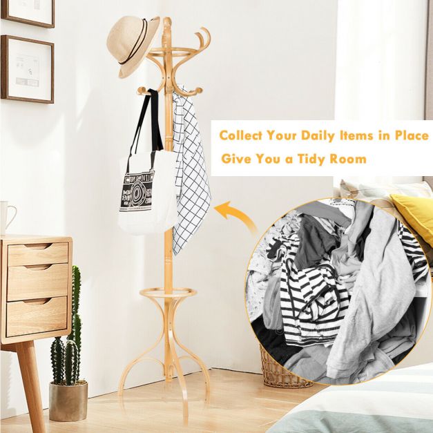 Practical Birch Coat Stand with 360°Rotating Top Tier for Hat &amp; Jacket Oak