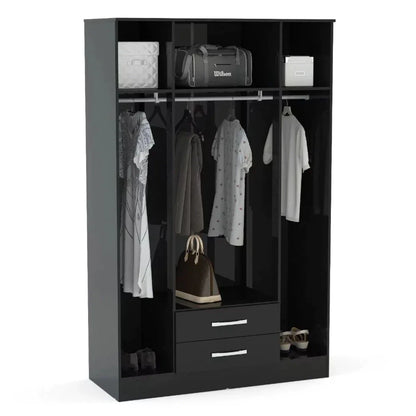 Lynx 4 Door 2 Drawer Mirrored Wardrobe - Black