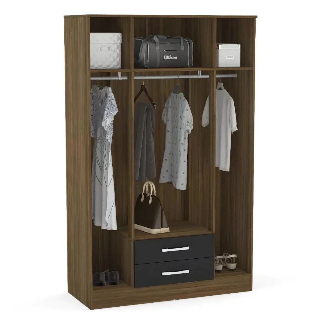 Lynx 4 Door 2 Drawer Mirrored Wardrobe - Walnut and Black