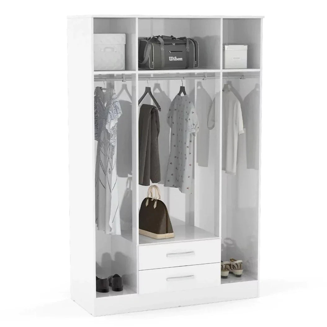 Lynx 4 Door 2 Drawer Mirrored Wardrobe - White