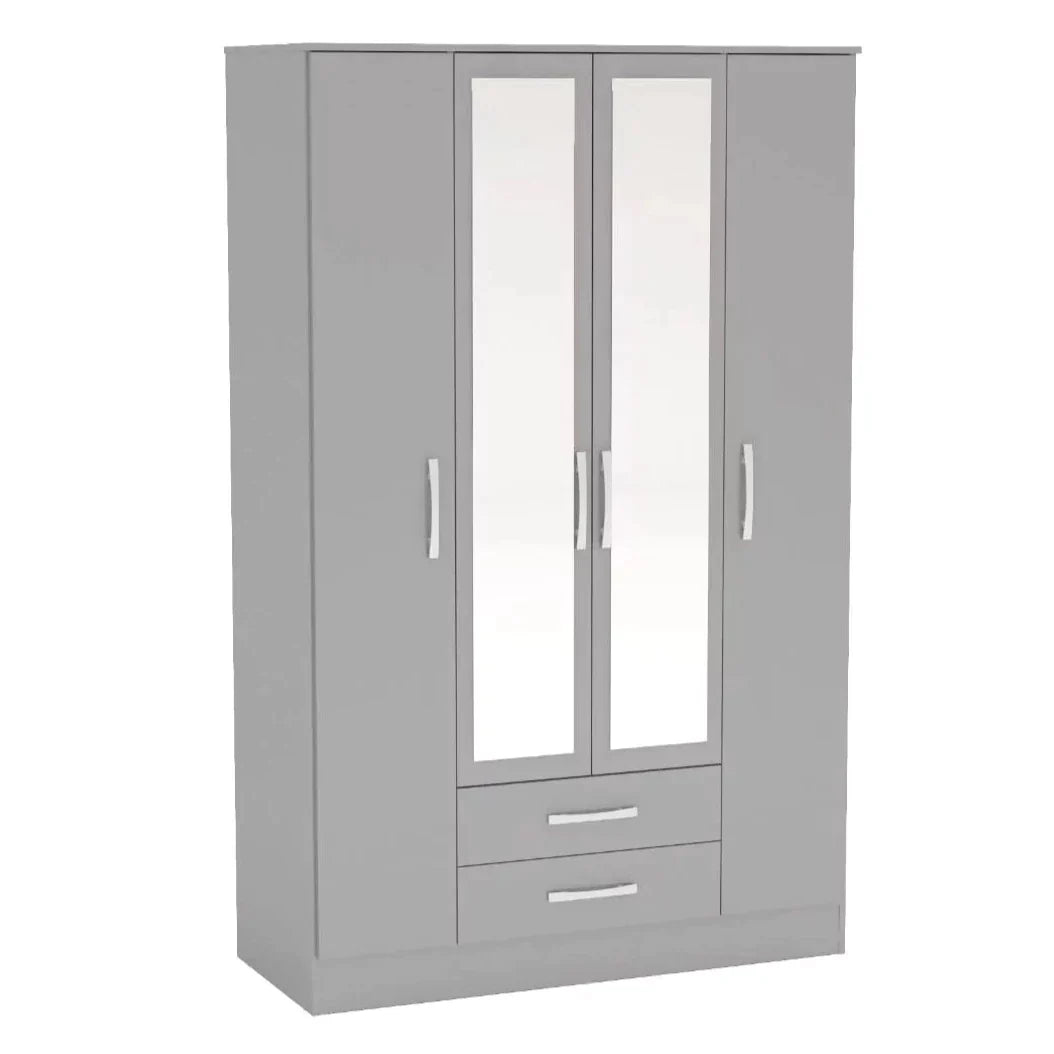 Birlea Lynx 4 Door 2 Drawer Mirrored Wardrobe - Grey