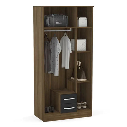 Lynx 3 Door 2 Drawer Mirrored Wardrobe - Walnut and Black