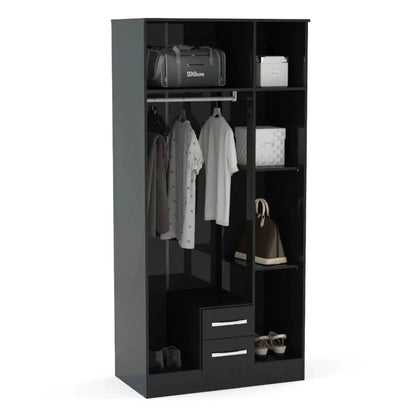 Lynx 3 Door 2 Drawer Mirrored Wardrobe - Black