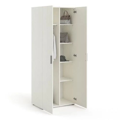 Classic Design Woodgrain 2 Doors Wardrobe - White