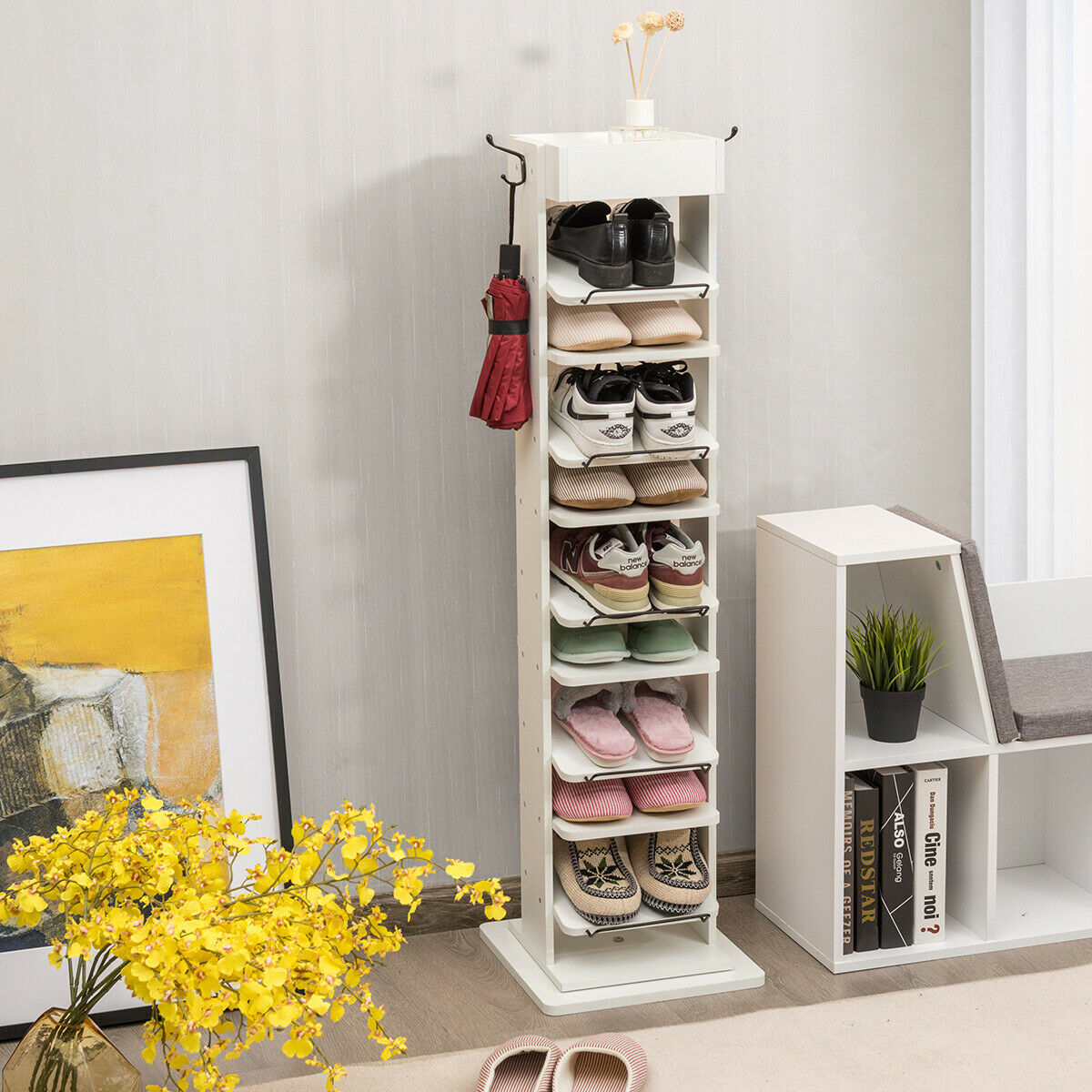 11 Tier 360° Rotating Shoe Organiser with 2 Hooks-White