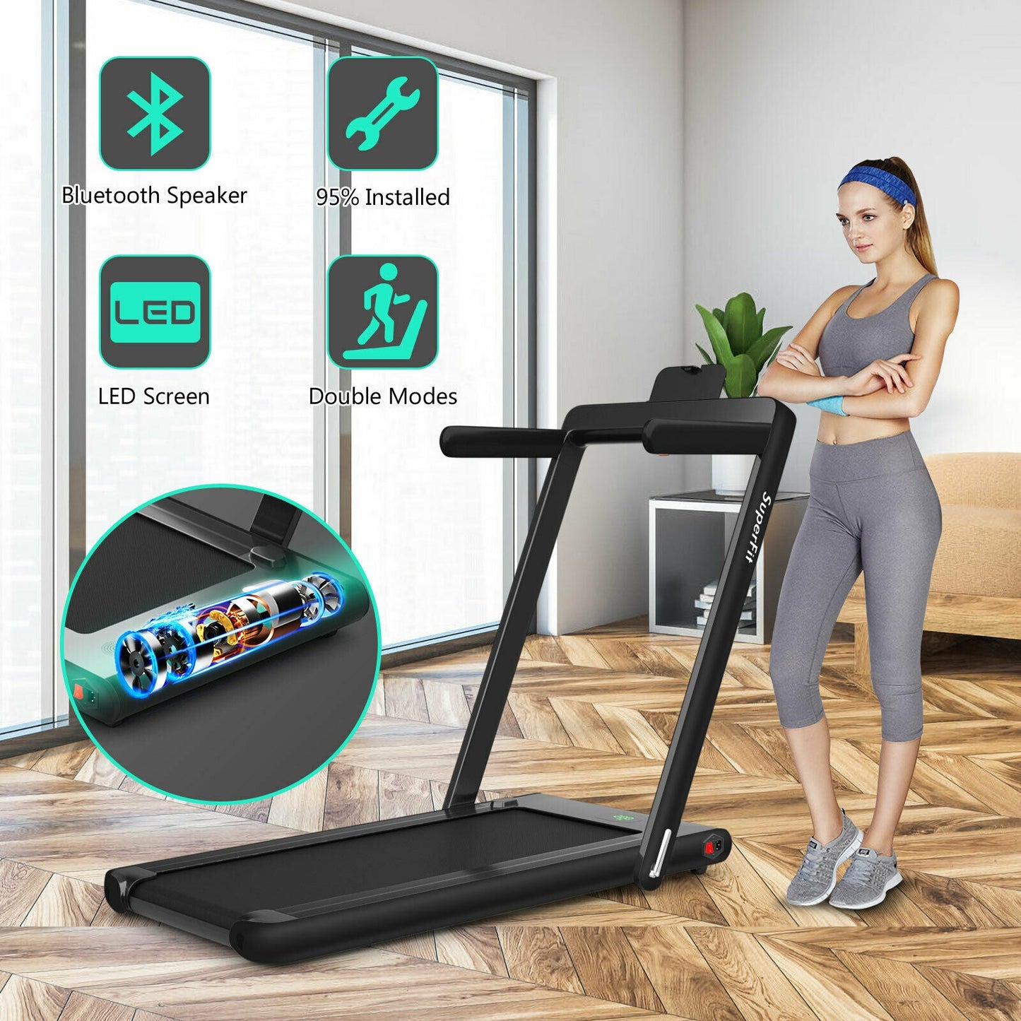 1-12Kph Folding Electric Treadmill with Bluetooth Capability-Black