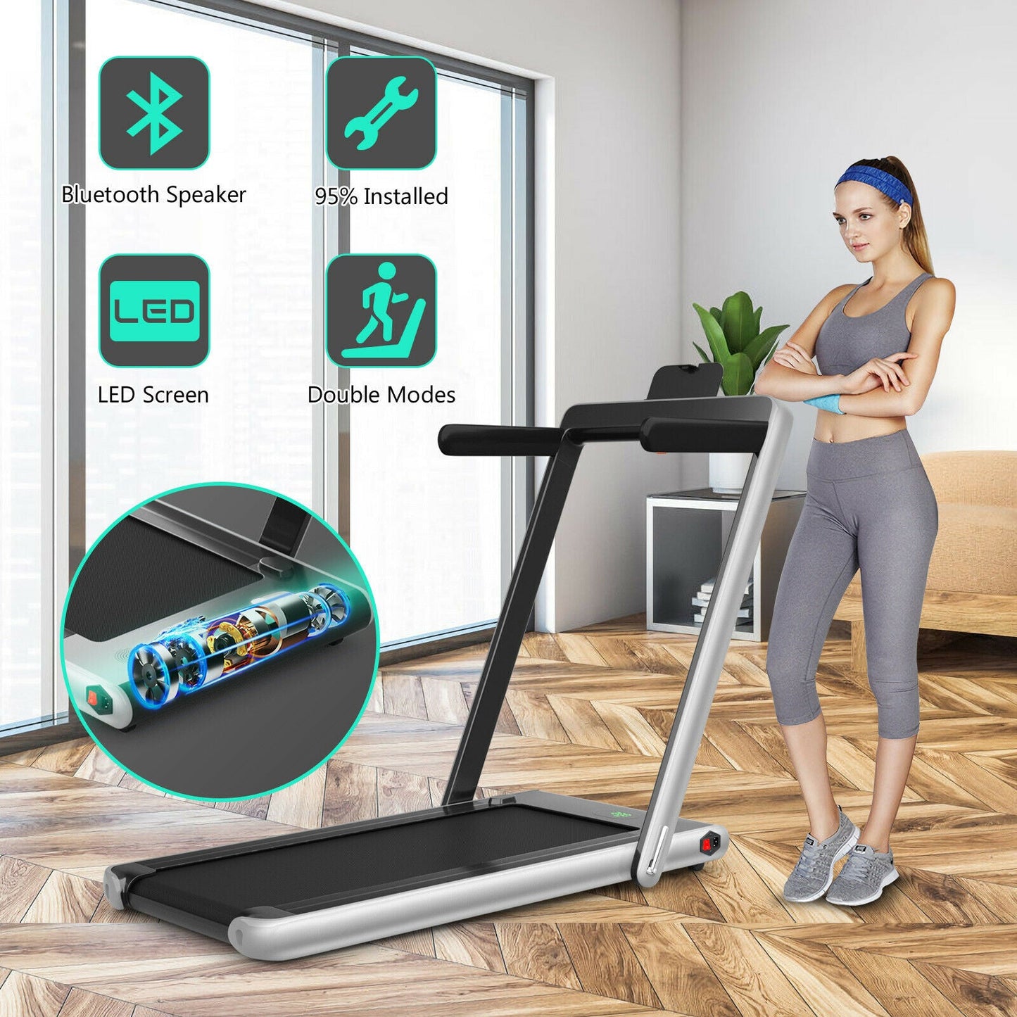 1-12Kph Folding Electric Treadmill with Bluetooth Capability-Silver