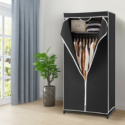 Single Canvas Wardrobe with Dust-proof Cover-Black