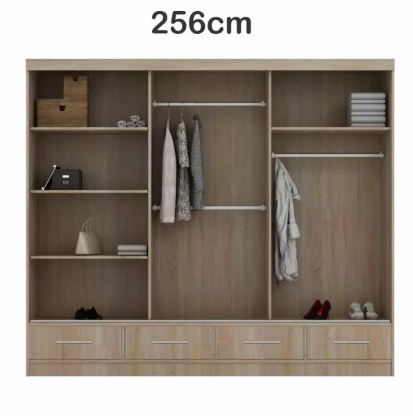 Mendeley Large High Gloss Sliding Wardrobe - Black, White and Grey