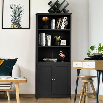 Wooden Tall Bookcase with 3-Tier Storage Cabinet-Black