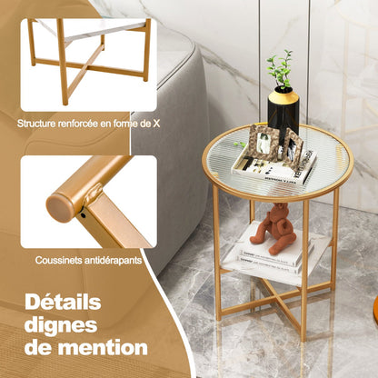 50 x 50 x 60 cm 2-Tier Round Side Table with Faux Marble Storage Shelf-White