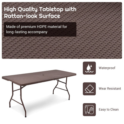 6 Feet Portable Folding Rattan Table