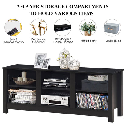 Wooden TV Stand with Adjustable Shelves and Cable Manage Holes-Black