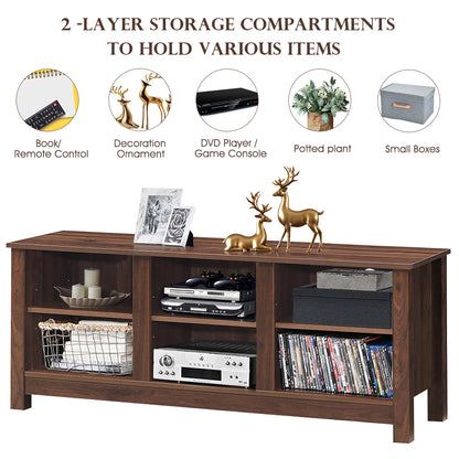 Wooden TV Stand with Adjustable Shelves and Cable Manage Holes-Brown