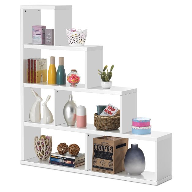 6-Cube Ladder Bookcase for Living Room Study Office-White