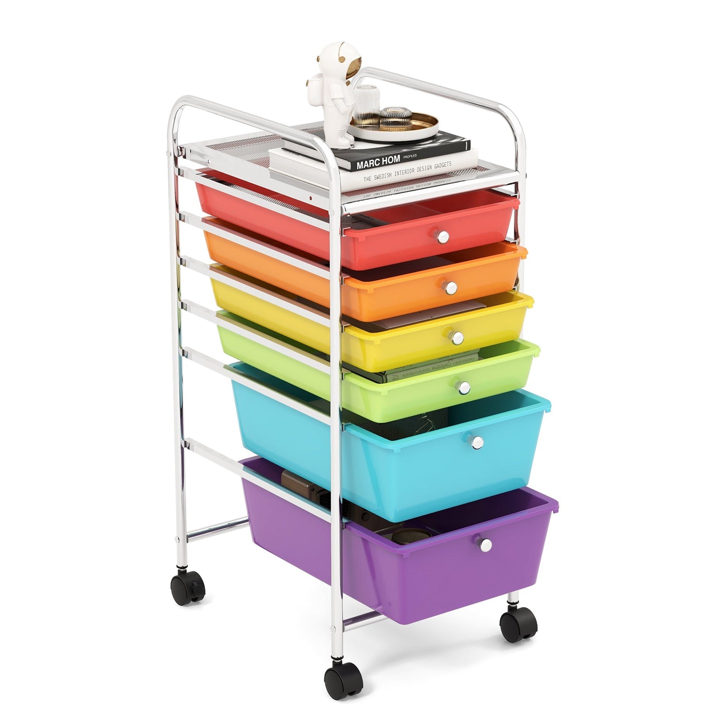 6 Drawers Storage Trolley with 4 Wheels for Makeup Beauty Salon-Multicolor