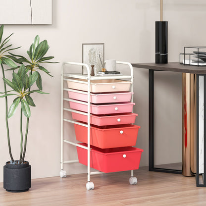 6 Drawers Storage Trolley with 4 Wheels for Makeup Beauty Salon-Pink