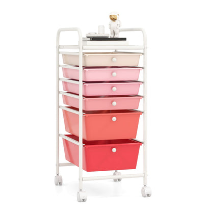 6 Drawers Storage Trolley with 4 Wheels for Makeup Beauty Salon-Pink