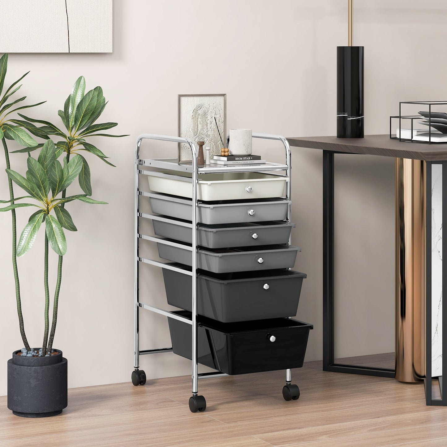 6 Drawers Storage Trolley with 4 Wheels for Makeup Beauty Salon-Black